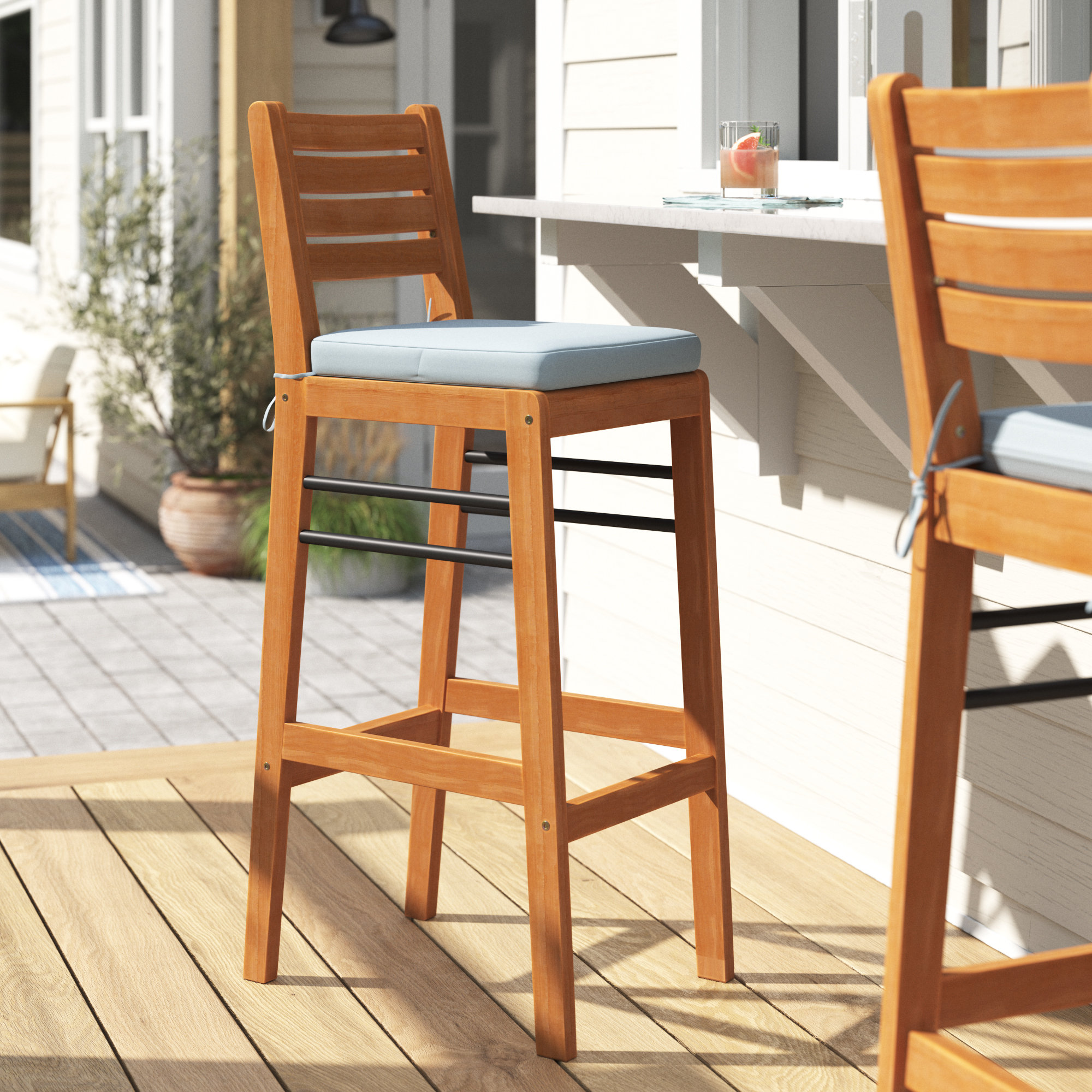 Wooden bar stools with cushion sale